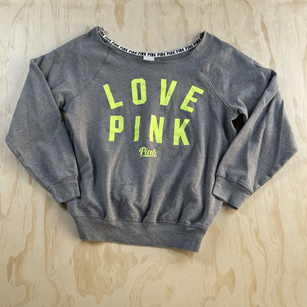 PINK Victoria's Secret Sweatshirt Womens Small Gray LOVE PINK Fleece Pullover